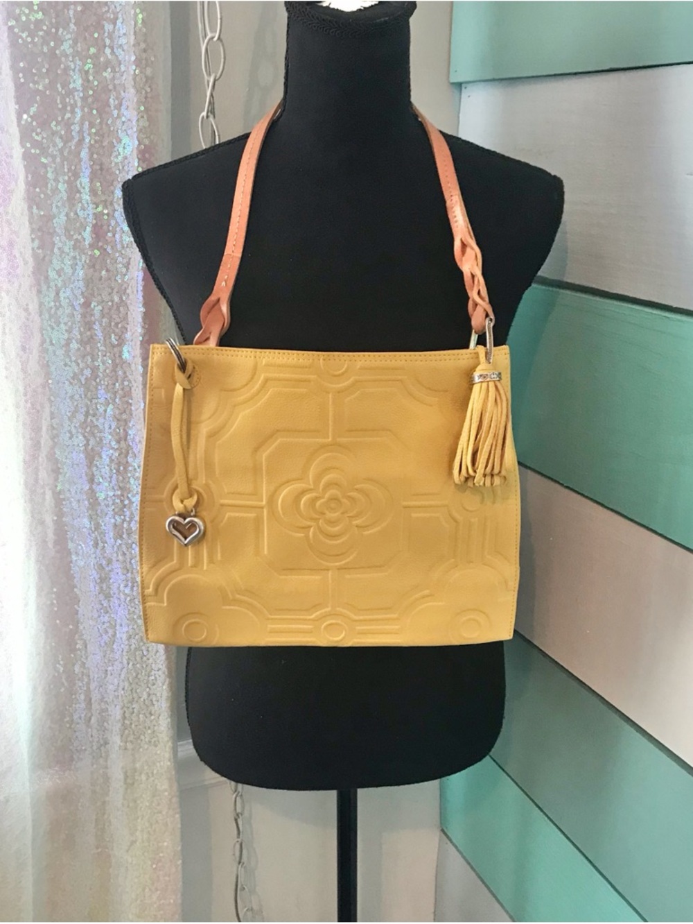 BRIGHTON Yellow Leather PIPER Slim Shoulder Bag Purse Used, Very Pretty